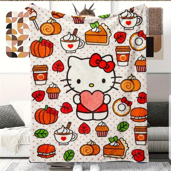 2024 Sanrio Hello Kitty and Friends Fall Holiday Orange Soft Throw 60x40 NEW - Picture 3 of 6